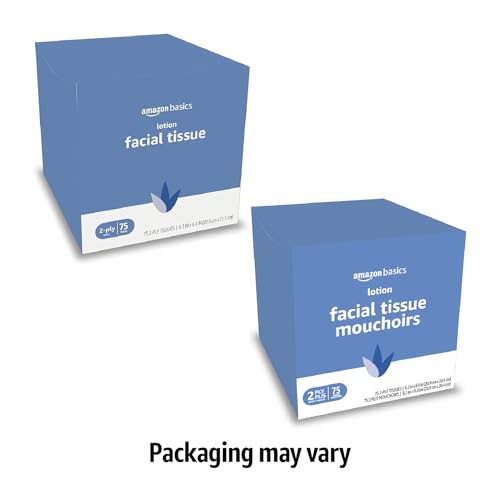 Amazon Basics Facial Tissue with Lotion, 2-Ply, 1350 Count (36 Packs of 75), (Packaging May Vary)