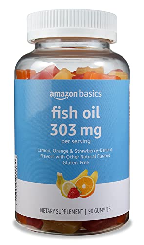 Amazon Basics Fish Oil 303 mg, Soft Chew Gummies, Lemon, Orange & Strawberry-Banana Flavors, 90 Count, EPA and DHA Omega-3 Fatty Acids (Previously Solimo)