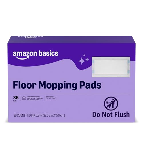 Amazon Basics Floor Cleaning Wet Mopping Pads, Super Absorbent, Fits Swiffer WetJet Mopping Systems, 36 Count, Packaging May Vary