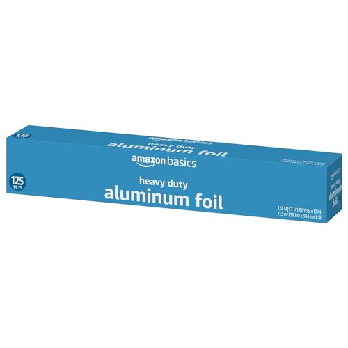 Amazon Basics Heavy Duty Aluminum Foil, 125 Sq Ft, Pack of 2