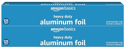 Amazon Basics Heavy Duty Aluminum Foil for Cooking, Grilling, Food Storage, Roasting, 125 Sq Ft, Pack of 2