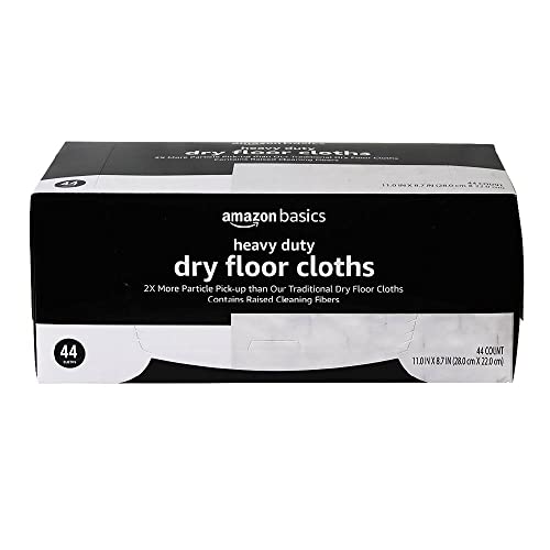 Amazon Basics Heavy Duty Dry Sweeping Cloths, Floor Cleaning, Multi-Surface, Disposable, Trap Dust, Dirt & Pet Hair, Fits Swiffer Sweeper Mop Heads, 44 Count