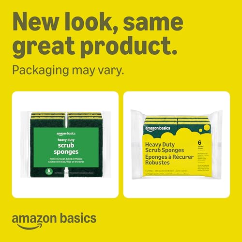 Amazon Basics Heavy Duty Dual-Sided Scrub Sponges, Reusable, 4.4 x 2.7 x 0.8 in, Yellow/Green, 6-Pack view 2