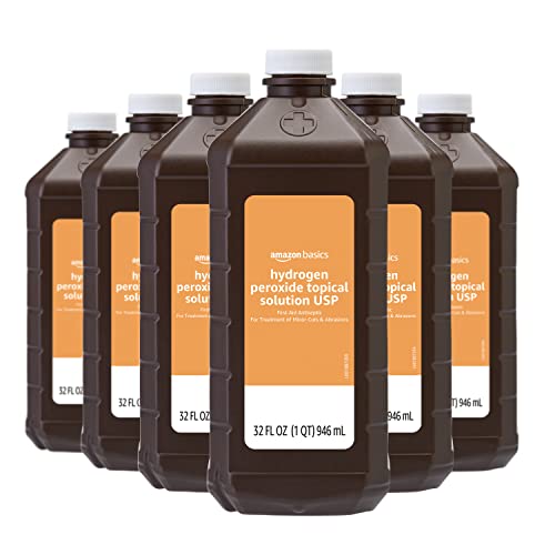 Amazon Basics Hydrogen Peroxide Topical Solution USP, Unflavored, 32 Fl Oz, Pack of 6
