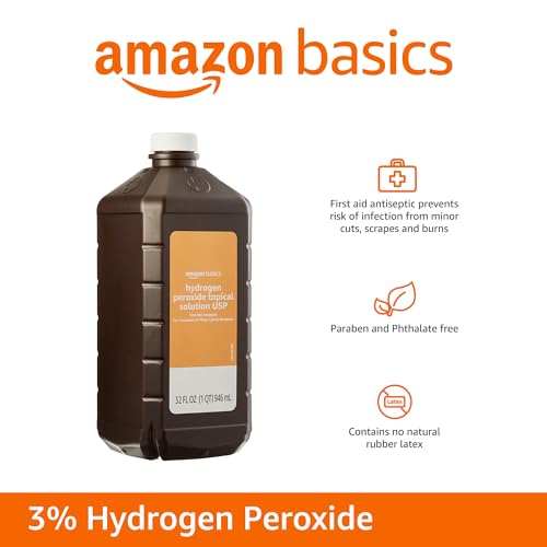 Amazon Basics Hydrogen Peroxide Topical Solution USP, First Aid Antiseptic for Cuts, Scrapes and Wound Disinfection, Pack of 1, 32 fl oz