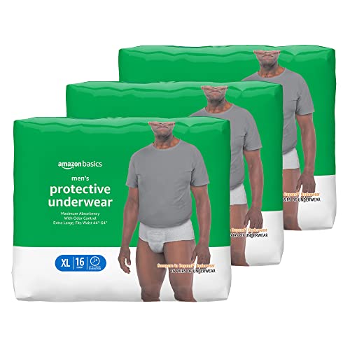 Amazon Basics Incontinence Underwear for Men, Maximum Absorbency, X-Large, 48 Count (3 Packs of 16)