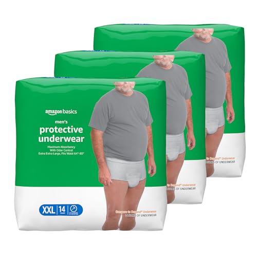 Amazon Basics Incontinence Underwear for Men, Maximum Absorbency, 2X-Large, 42 Count (3 Packs of 14)