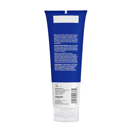 Amazon Basics Jelly Water Based Lube, 8 Fluid Ounce, Extra Thick Gel Personal Lubricant, Easy to Clean, Toy Friendly, Condom Compatible, 1 Pack