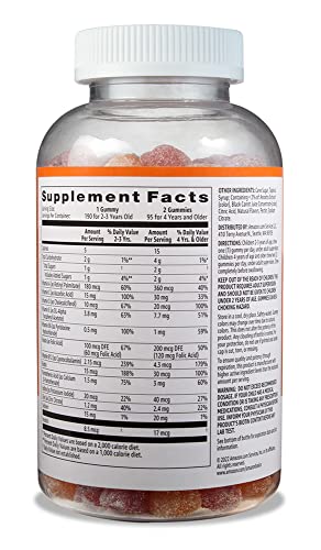 Amazon Basics Kids' Multivitamin Gummies, Cherry, Strawberry & Orange Flavors, 190 Count (Previously Solimo) view 2