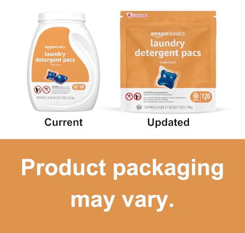 Amazon Basics Laundry Detergent Pacs, Fresh Scent, 120 Count (Previously Solimo)