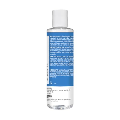 Amazon Basics Liquid Water Based Lube, 5 Fluid Ounce, Natural Feeling Personal Lubricant, Easy to Clean, Toy Friendly, Condom Compatible, 1 Pack