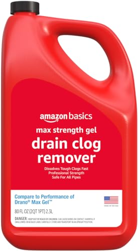 Amazon Basics Max Strength Drain Cleaner Hair Clog Remover Gel - Unclogs Hair and Grease, 80 Fl Oz