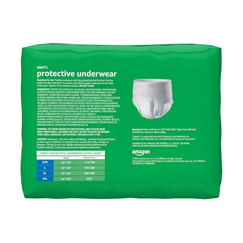 Amazon Basics Maximum Absorbency Incontinence Underwear for Men with Leak Protection, Dri-Fit Technology, Odor Control, Cotton Enhanced, Small/Medium, 20 Count view 2