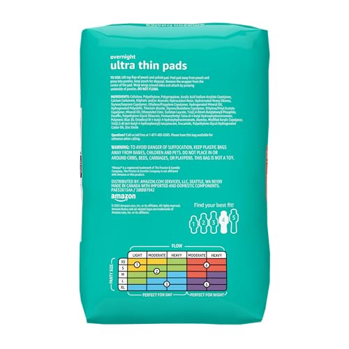 Amazon Basics Overnight Feminine Period Pads for Women, Ultra Thin with Flexi-Wings, Unscented, Size 4, 112 Count (4 Packs of 28) view 2
