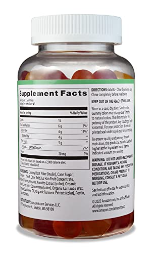 Amazon Basics (previously Solimo Fiber 4g Gummy - Digestive Health, Supports Regularity, Orange, Lemon & Strawberry, 90 Gummies (2 per Serving) (Pack of 2)