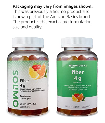 Amazon Basics (previously Solimo Fiber 4g Gummy - Digestive Health, Supports Regularity, Orange, Lemon & Strawberry, 90 Gummies (2 per Serving) (Pack of 2)