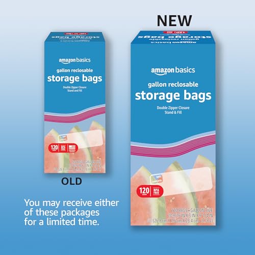 Amazon Basics Reclosable Gallon Food Storage Bags, BPA Free, 120 Count
