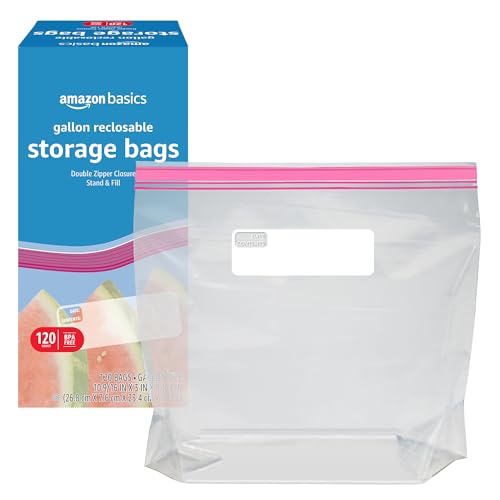 Amazon Basics Reclosable Gallon Food Storage Bags, BPA Free, 120 Count
