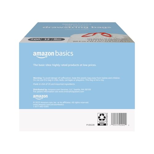Amazon Basics Scented Trash Bags, Tall Kitchen Drawstring, Clean Fresh Scent, 13 Gallon, 200 Count, Pack of 1 view 2