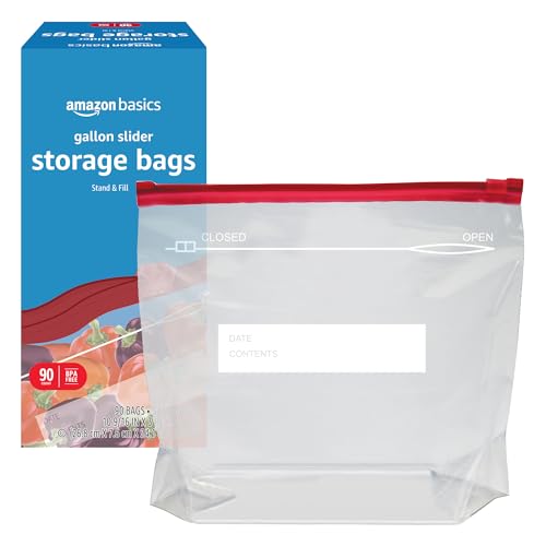 Amazon Basics Slider Gallon Food Storage Bags, BPA Free, Stand-Up Bottom, Easy to Fill, 90 Count view 3