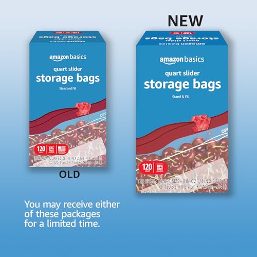 Amazon Basics Slider Quart Food Storage Bags with Stand-Up Bottom, Easy to Fill, BPA Free, 120 Count (Previously Solimo) view 2
