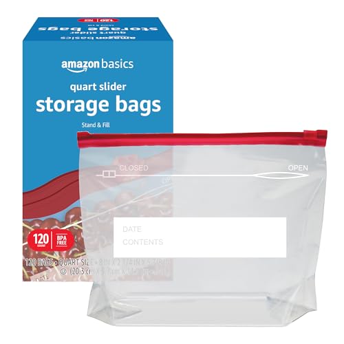 Amazon Basics Slider Quart Food Storage Bags with Stand-Up Bottom, Easy to Fill, BPA Free, 120 Count (Previously Solimo) view 3