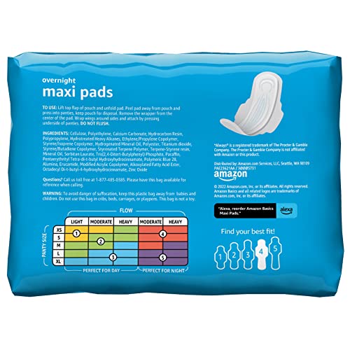 Amazon Basics Thick Maxi Pads with Wings for Periods - Overnight Absorbency, Unscented, Size 4, 28 Count (Previously Solimo)