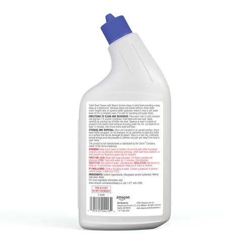 Amazon Basics Toilet Bowl Cleaner with Cling Action Formula, Bleach, Fresh Scent, 24 Fl Oz, Pack of 2