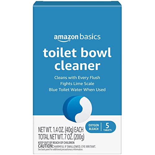 Amazon Basics Toilet Bowl Cleaners Tablets with Oxygen Bleach, Unscented, Blue, 5 Count, Pack of 1