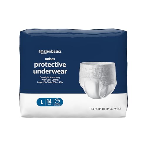Amazon Basics Unisex Adult Incontinence Protective Underwear, Overnight Absorbency, Moisture-Wicking, Soft, Latex Free, Large, 14 Count