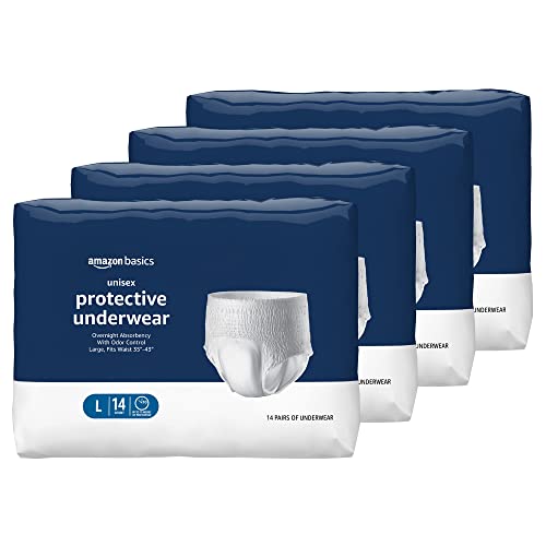 Amazon Basics Unisex Protective Underwear, Overnight Absorbency, Large, 56 Count, (4 Packs of 14)
