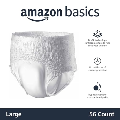 Amazon Basics Unisex Protective Underwear, Overnight Absorbency, Large, 56 Count, (4 Packs of 14)