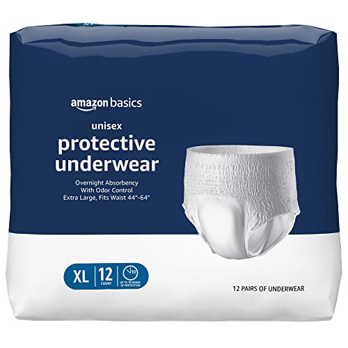Amazon Basics Unisex Protective Underwear, Overnight Absorbency, Extra Large, 12 Count, (1 Pack of 12)