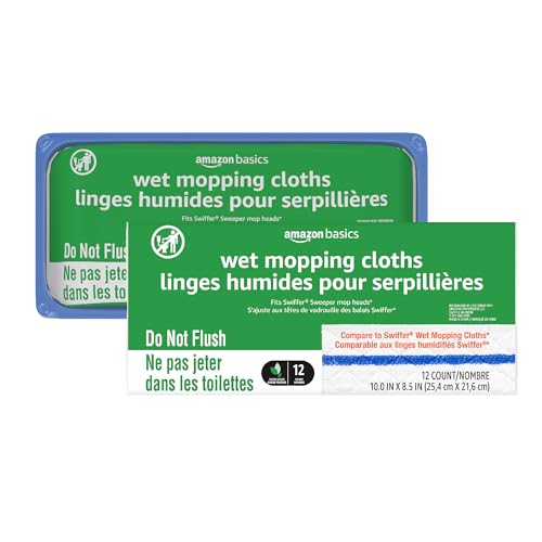 Amazon Basics Wet Mopping Cloth Refills, Multi-Surface Floor Cleaning, Fresh Scent, Low Streak, Disposable, 24 Count (Fits Swiffer Sweeper Mop Heads)
