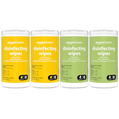 Amazon Basics Wipes, Lemon & Fresh Scent, Sanitizes/Cleans/Deodorizes, 340 Count (4 Packs of 85)