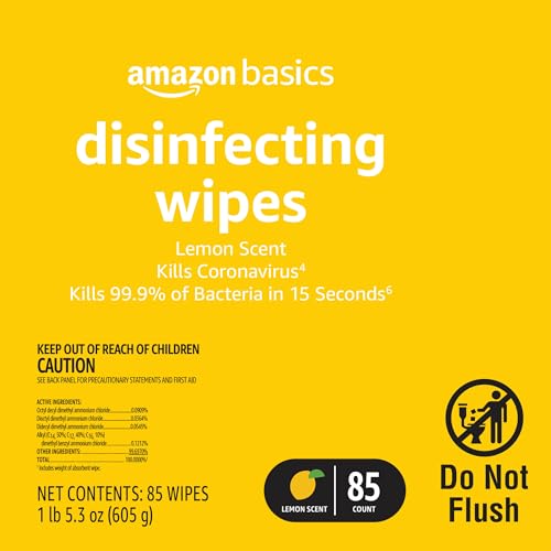 Amazon Basics Wipes, Lemon & Fresh Scent, Sanitizes/Cleans/Deodorizes, 340 Count (4 Packs of 85)