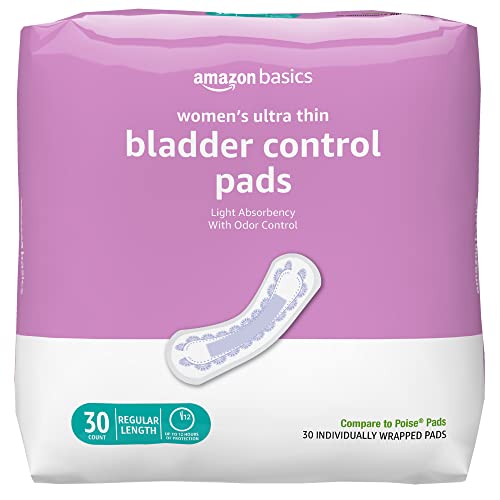 Amazon Basics Women's Incontinence Pads, Bladder Control & Postpartum, Light Absorbency, Unscented, 30 Count, (1 Pack of 30)