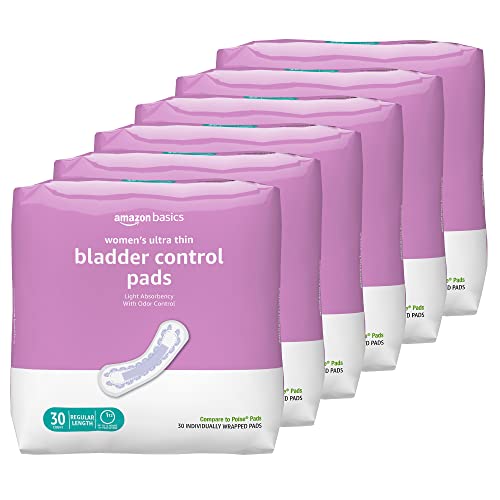 Amazon Basics Women's Incontinence Pads, Bladder Control & Postpartum, Light Absorbency, Unscented, 180 Count , (6 Packs of 30)