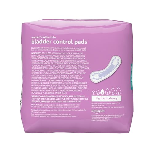 Amazon Basics Women's Incontinence Pads, Postpartum, Bladder Control, Light Absorbency, Unscented, 180 Count (6 Packs of 30) view 2