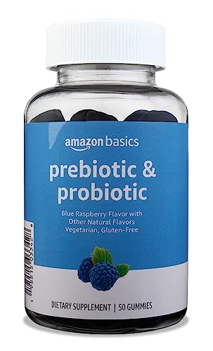 Amazon Brand - Solimo Prebiotic & Probiotic Gummies, 2 Billion CFU, Blue Raspberry, 50 Count (2 per Serving)