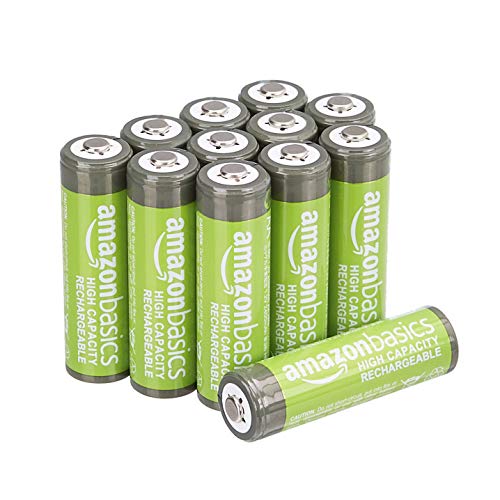Amazon Basics 12-Pack Rechargeable AA NiMH High-Capacity Batteries, 2400 mAh, 1.2V, Low Self Discharge, Pre-Charged, Recharge up to 400x Times