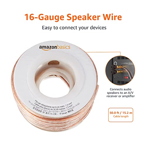 Amazon Basics 16-Gauge Speaker Wire Cable, 50 feet, Transparent