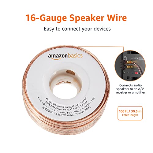 Amazon Basics 16-Gauge Speaker Wire Cable, Polarity Marked, 100 ft, Bronze view 2