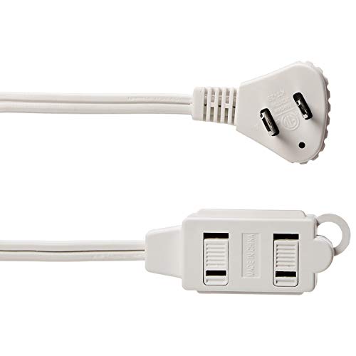 Amazon Basics 3-Foot 2-Prong Indoor Extension Cord Power Strip with Flat Plug, Space-Saving Design, 13 Amps, 1625 Watts, 125 VAC, White, 2-Pack view 3