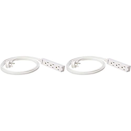 Amazon Basics 3-Prong Indoor Rectangle Extension Cord Power Strip, Flat Plug, Space-Saving, Grounded, 13 Amps, 1625 Watts, 125 VAC, 6 ft, White, 2-Pack