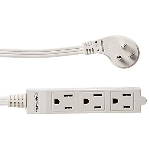 Amazon Basics 3-Prong Indoor Rectangle Extension Cord Power Strip, Flat Plug, Space-Saving, Grounded, 13 Amps, 1625 Watts, 125 VAC, 6 ft, White, 2-Pack view 3