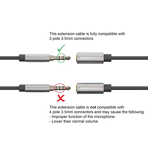 Amazon Basics 3.5mm Aux Jack Audio Extension Cable, Male to Female, Adapter for Headphone or Smartphone, 25 Foot, Black