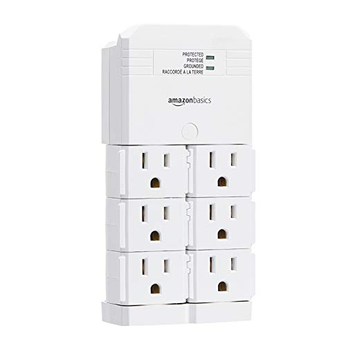 Amazon Basics 6-Outlet Surge Protector Wall Mount Extender, 1080 Joules, Rotating Design- White