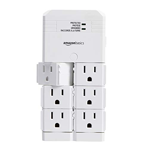 Amazon Basics 6-Outlet Surge Protector Wall Mount Extender, 1080 Joules, Rotating Design- White