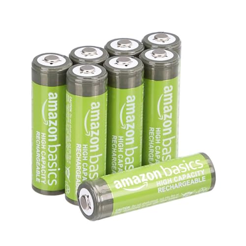 Amazon Basics 8-Pack Rechargeable AA NiMH High-Capacity Batteries, 2400 mAh, 1.2V, Low Self Discharge, Pre-Charged, Recharge up to 400x Times